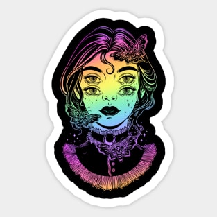 Cute victorian witch with butterflies and four eyes Sticker